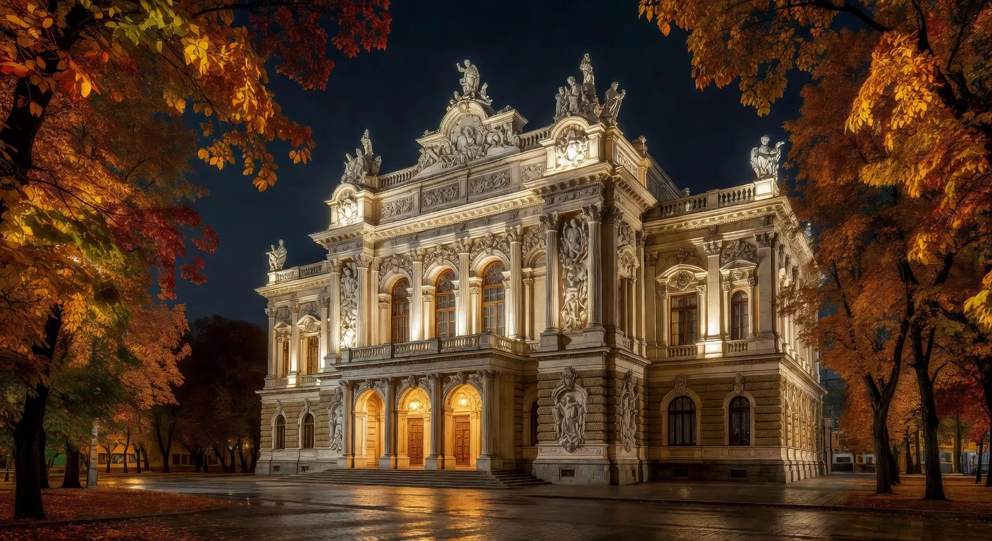 Salle de l'Opera National d'Ukraine a Kyiv avec lustres et plafond decore