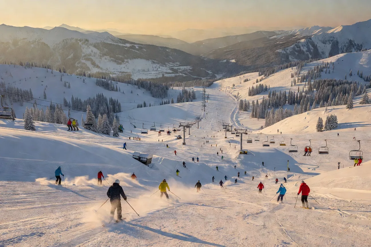 Vue panoramique depuis le sommet de Bukovel, station de ski des Carpates