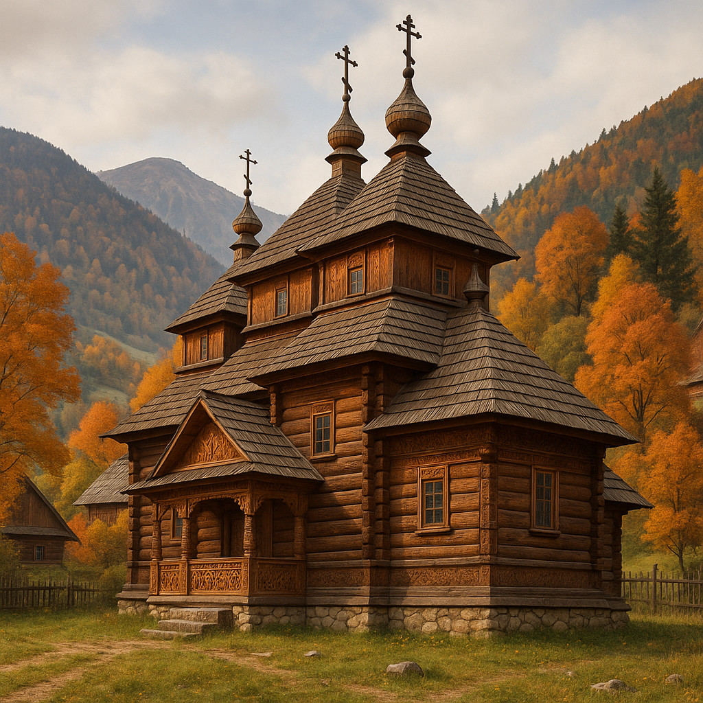 Maison en bois traditionnelle dans un village Hutsul des Carpates ukrainiennes