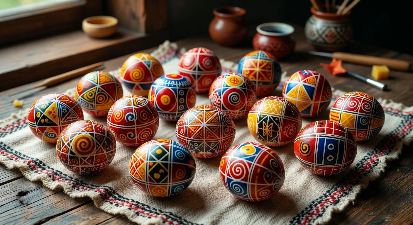 Pysanky, œufs de Pâques ukrainiens peints avec des motifs géométriques traditionnels
