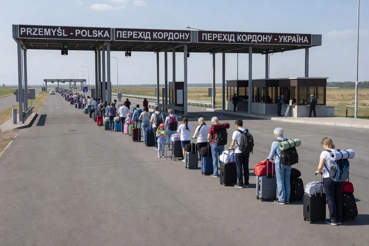 Passage de la frontière Pologne-Ukraine à Przemysl en 2026