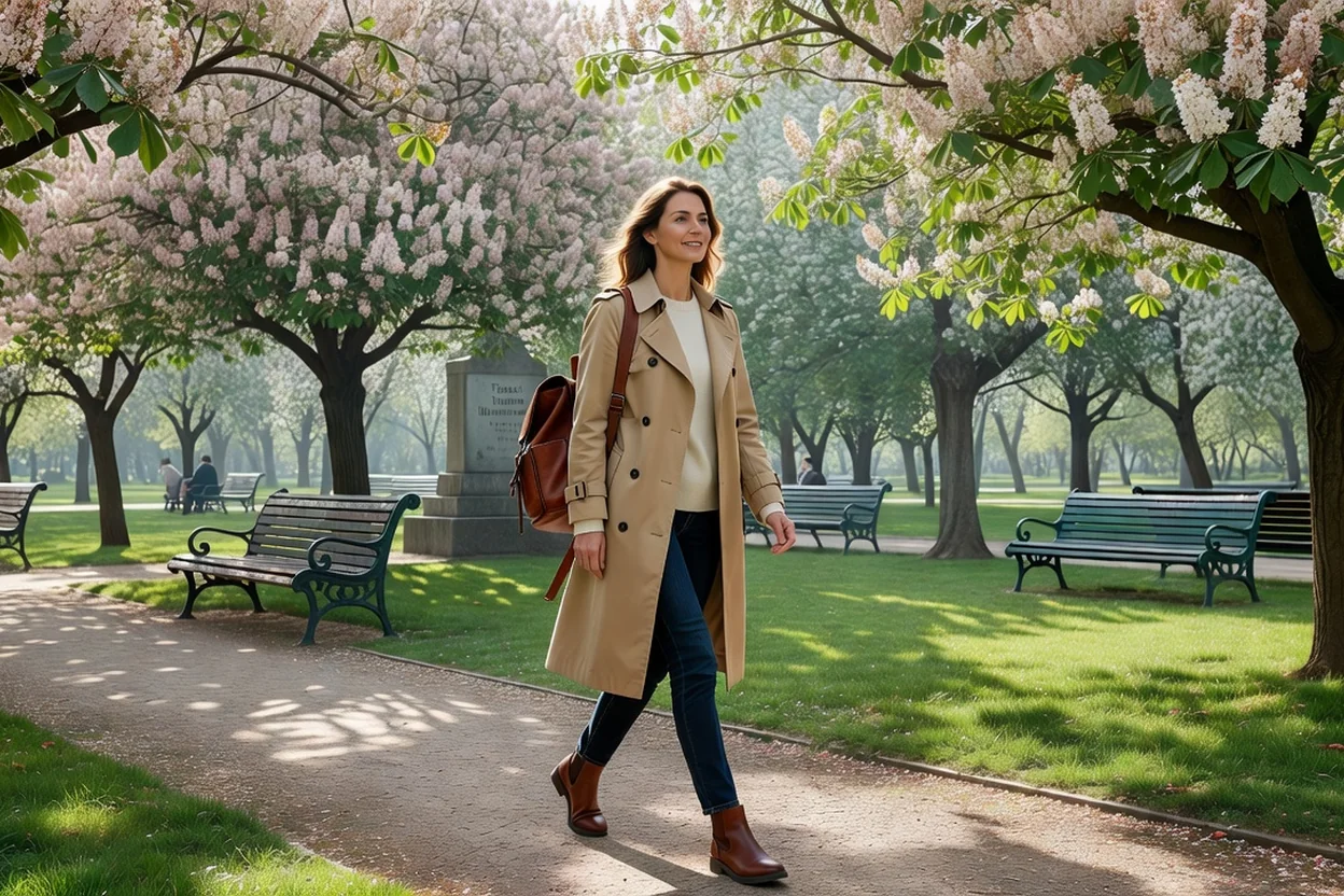 Voyageuse se promenant dans le jardin Taras Shevchenko de Kharkiv au printemps, allées ombragées et arbres en fleurs