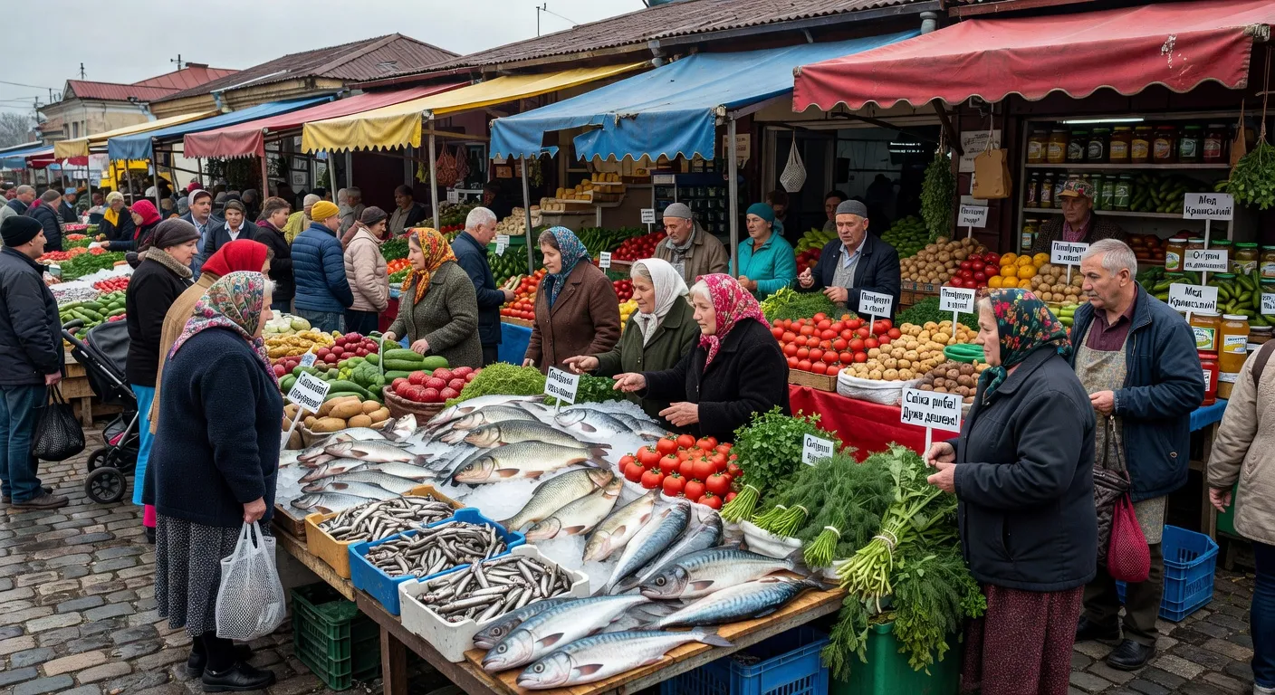 Marché Privoz à Odessa, Ukraine — étals de poissons et produits frais