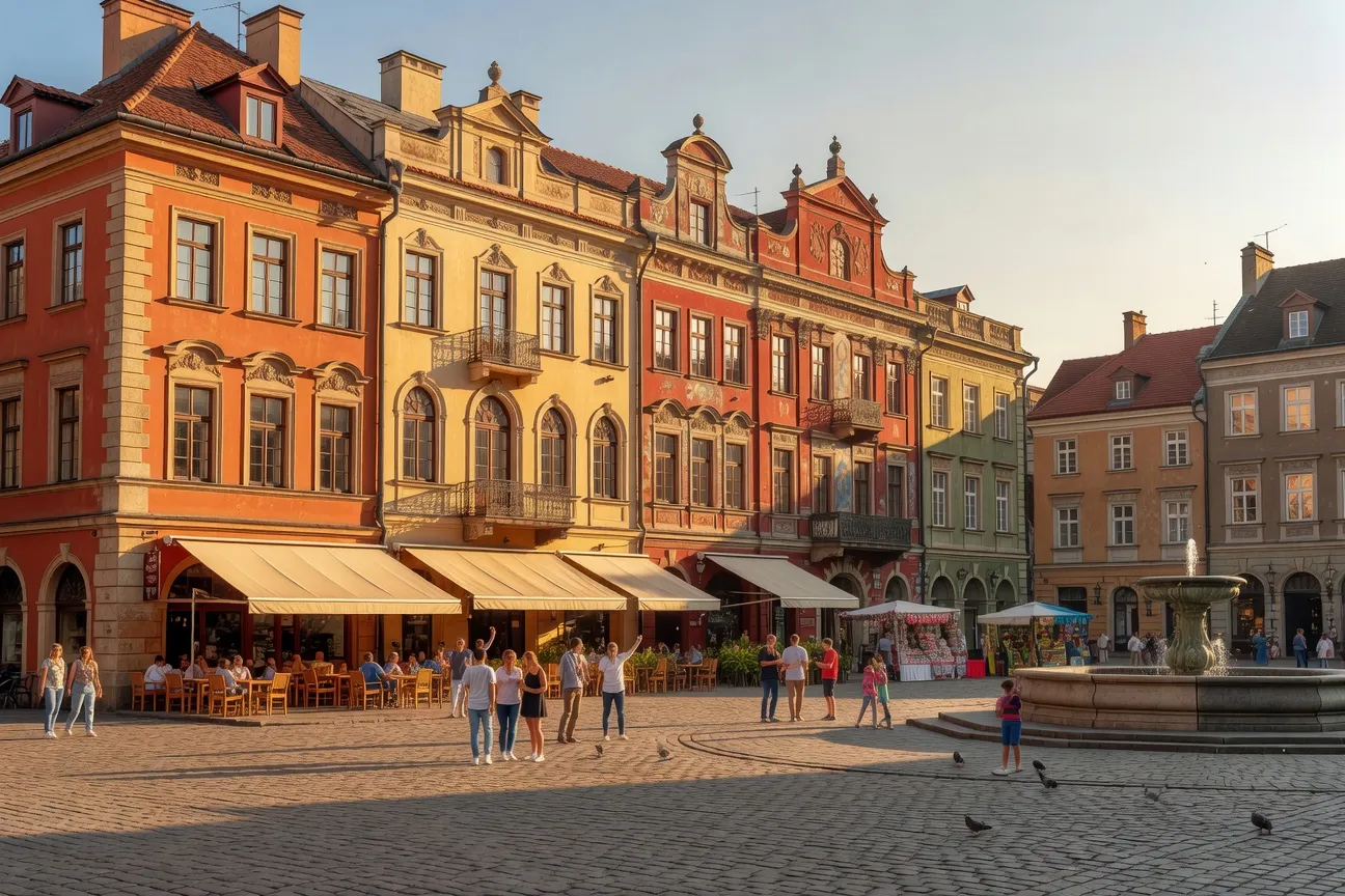 Place Rynok de Lviv au coucher du soleil, patrimoine UNESCO