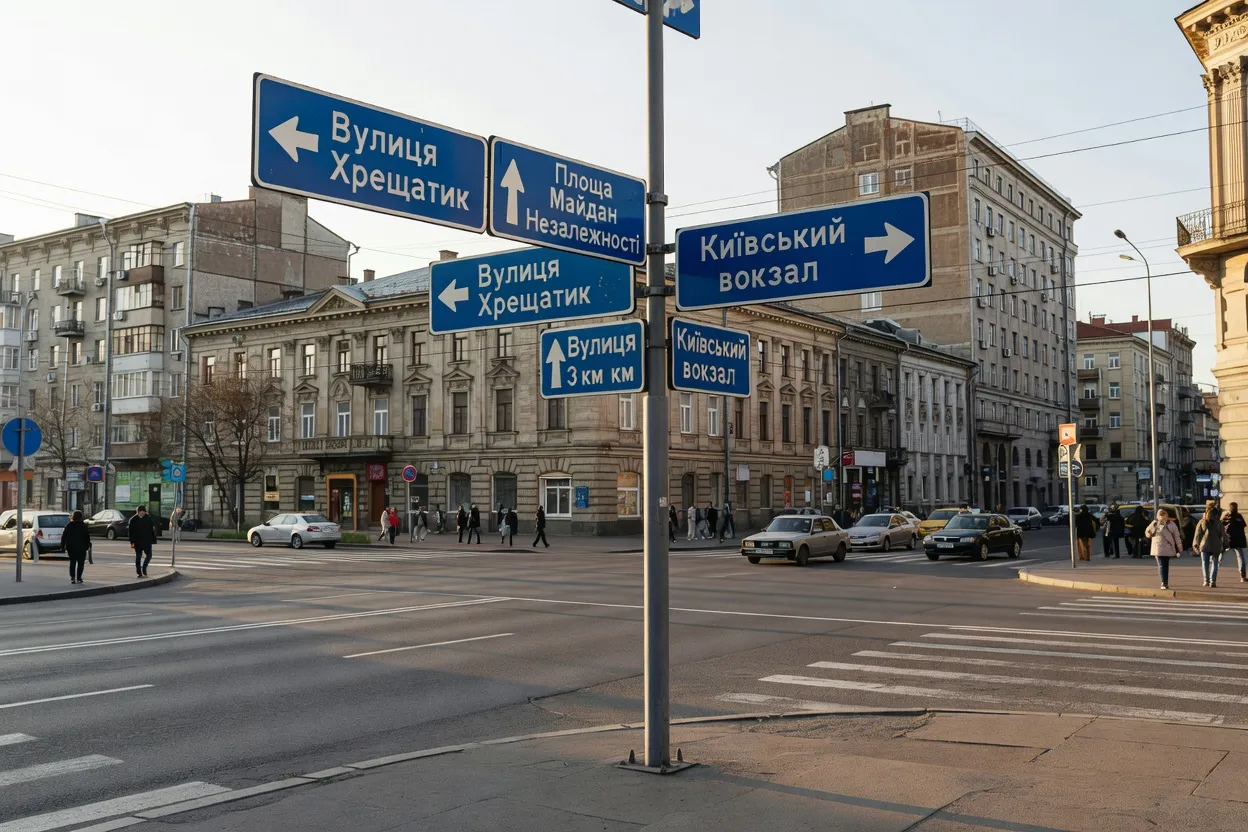 Panneau de signalisation en ukrainien cyrillique
