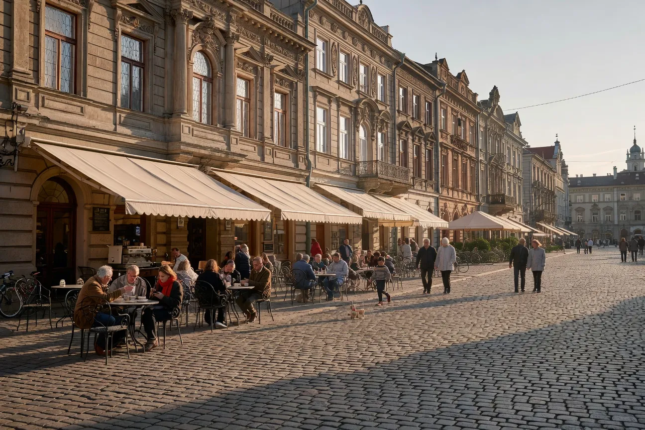 Place Rynok à Lviv en 2026, pavés, façades Renaissance et terrasses