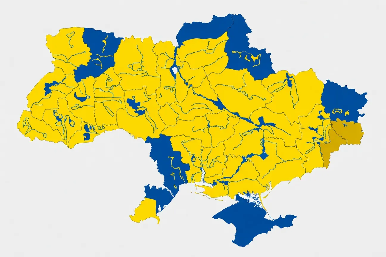 Carte stylisée des 24 oblasts d'Ukraine, divisions administratives 2026