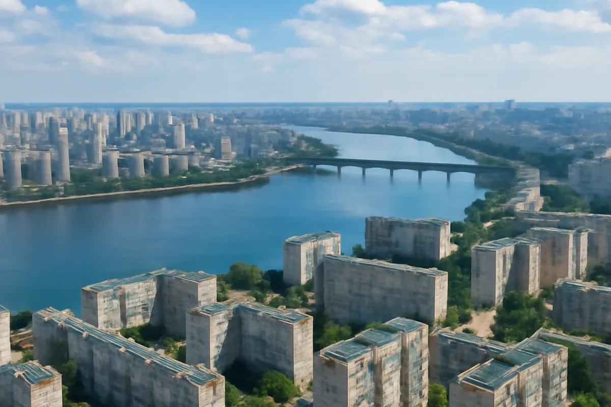 Vue panoramique de Kyiv avec ses immeubles résidentiels et le Dniepr