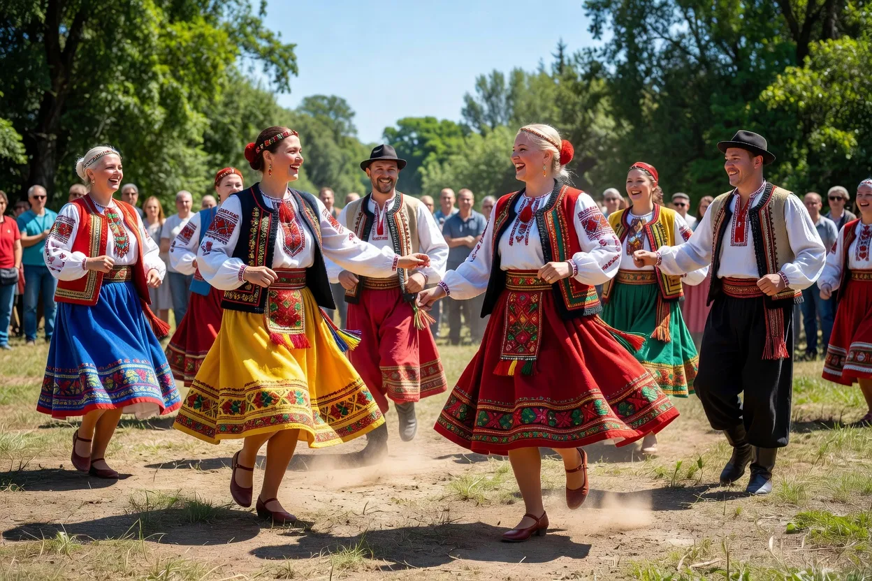Danseurs en costume hutsul lors d'un festival folklorique aux Carpates ukrainiennes