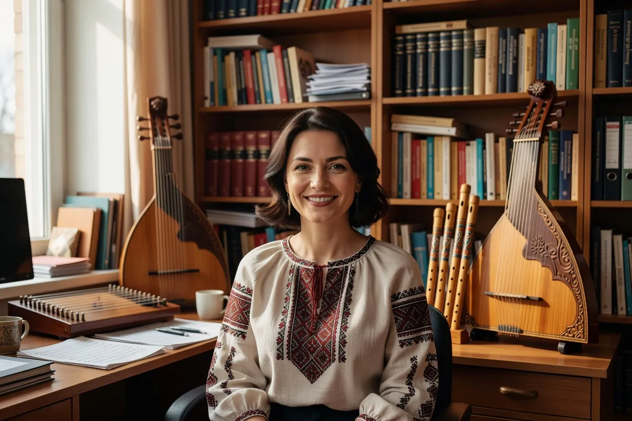 Portrait d'Olena Marchenko, ethnomusicologue à l'Université de Lviv
