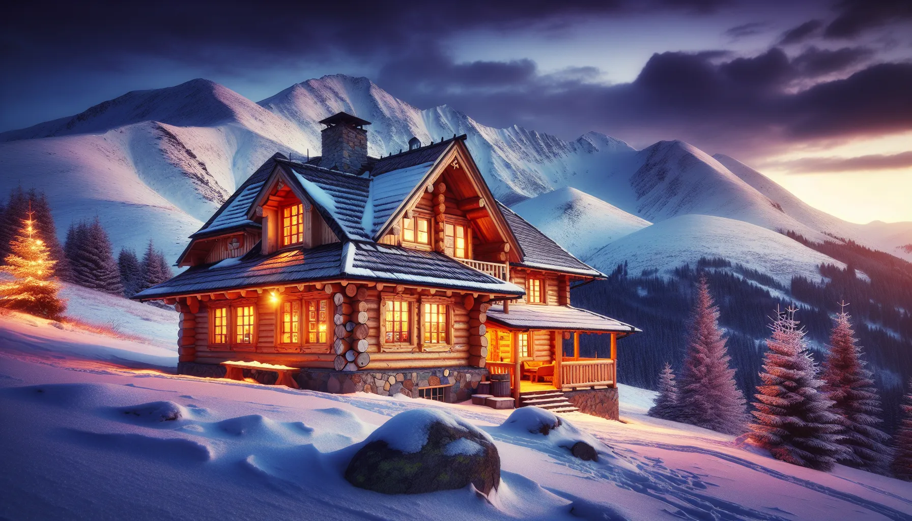 Chalet traditionnel en bois (koliba) dans les Carpates ukrainiennes